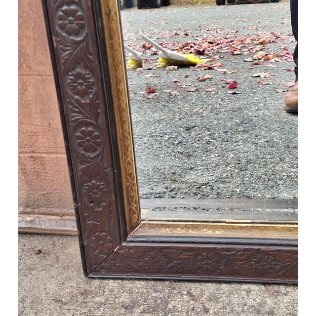 Late 19th Century Late 19th C. Aesthetic Movement Carved Mahogany and Parcel Gilt Frame Mirror For Sale - Image 5 of 11