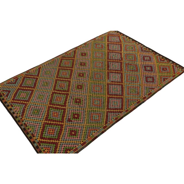 Tribal Vintage Cecim Kilim in Vivid Multicolor Tribal Pattern, Diamond Mosaic For Sale - Image 3 of 7