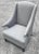 Vintage Grey midcentury style wingback chair with chrome decorative nail trimmed edges. No maker's marks. Seat measures:...