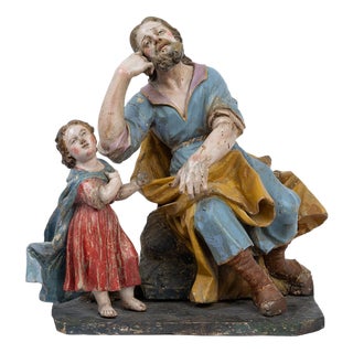 Antique 18th Century Polychrome Wooden Sculpture Depicting the Mystical Dream of Saint Joseph, Naples For Sale