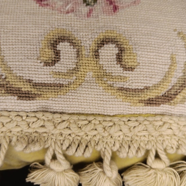 Cream Vintage Petit Point Needlepoint Multicolor Floral Pillow With Feather Insert For Sale - Image 8 of 17