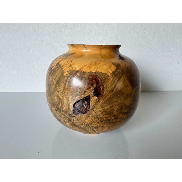 Wood Vintage Hand-Carved Buckeye Burl Wood Vase by Jim Vander/Sold For Sale - Image 7 of 9