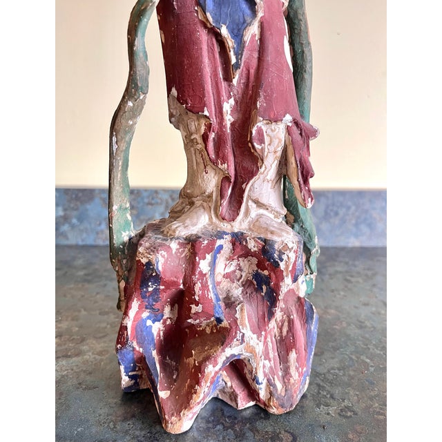 Wood Antique Carved and Painted Wood Guanyin Figures For Sale - Image 7 of 9