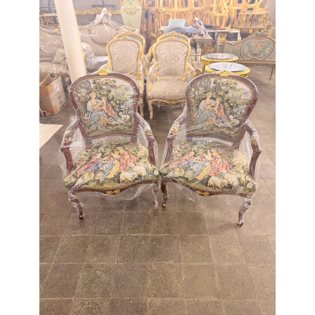 Early 19th Century Mahogany Fauteuil Romeo & Juliet Tapestry Armchairs For Sale In Orlando - Image 6 of 8