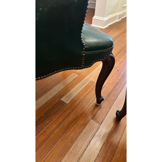 Vintage Green Leather Chairs With Nailheads and Cabriole Legs For Sale - Image 9 of 9
