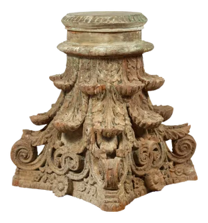 Antique Indian Corinthian Temple Capital Carving with Distressed Patina