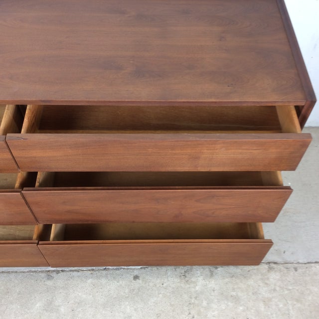 1960s Mid Century Modern Six Drawer Walnut Lowboy Dresser For Sale - Image 5 of 17