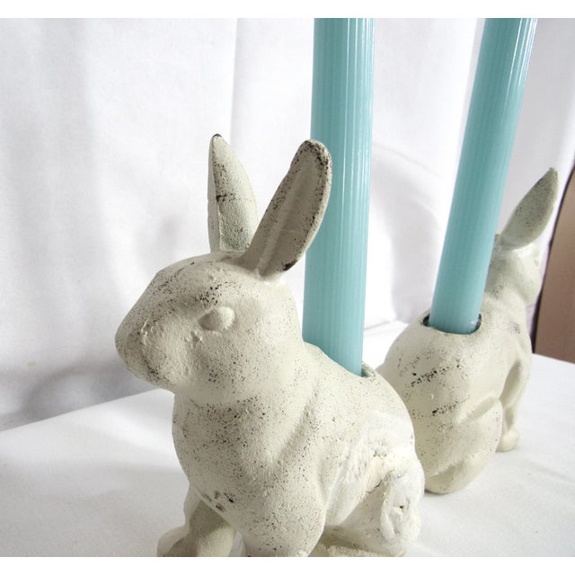 Art Deco Vintage Cast Iron Rabbits Candle Holders For Sale - Image 3 of 16