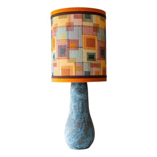 Ovoid Blue Ceramic Table or Floor Lamp with Lampshade attributed to R. Hoube, 1970s For Sale