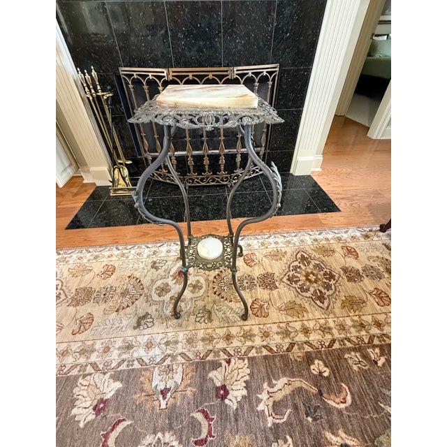 Vintage Victorian Marble Top Two Tier Side Table or Plant Stand.