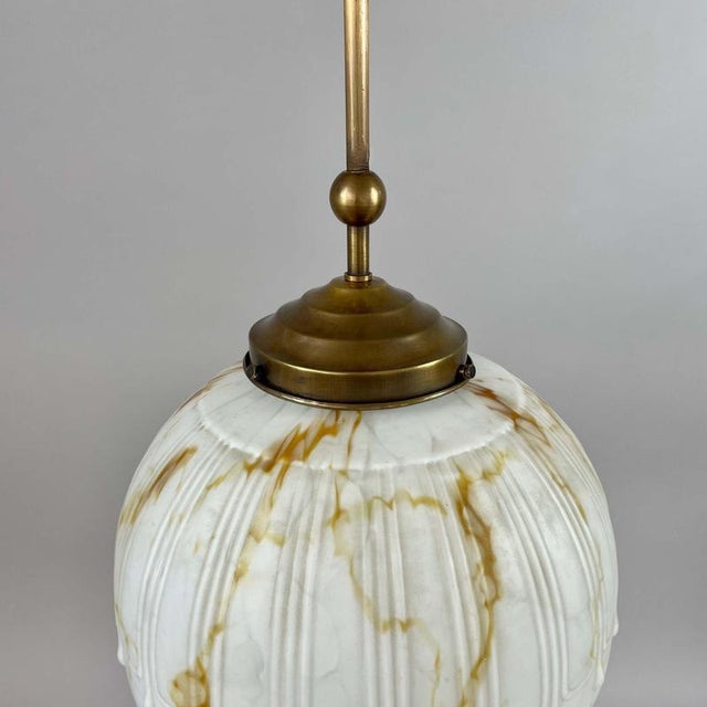 Art Deco Marbled Opaline Glass and Brass Pendant Light, Germany, 1930s For Sale - Image 10 of 18