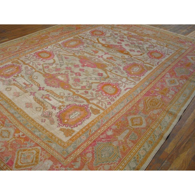Beautifully Decorative Light Ivory Background Antique Turkish Oushak Rug For Sale - Image 4 of 7