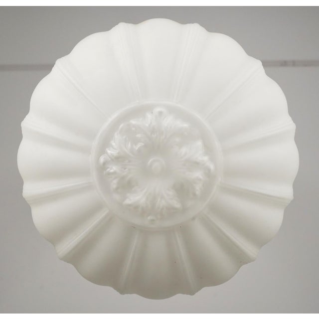 Mid 20th Century Restored White Fluted Glass Bowl Brass Chain Pendant Light For Sale - Image 6 of 11