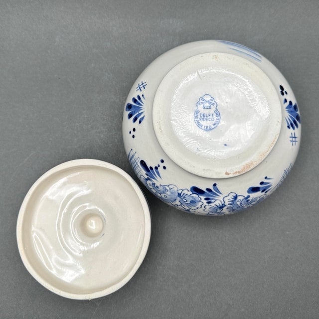 Vintage Hand Painted Delft Deco Blue and White Ceramic Lidded Jar With ...