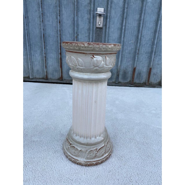 Vintage Ceramic Flower Column with Leaf and Flower Relief, 1960s For Sale - Image 11 of 13