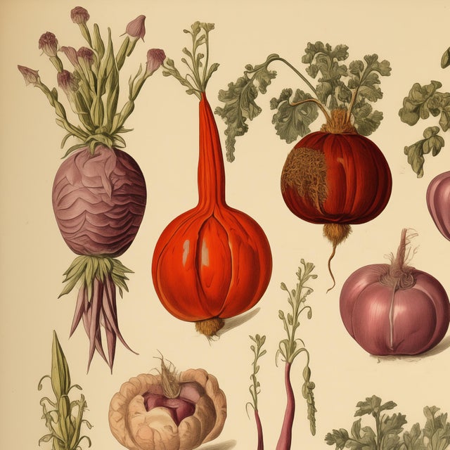 'Vegetables' - Original Botanical Fine Art Print. Museum-quality print after an original bookplate from the late 1800s....