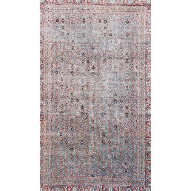 Traditional Early 20th Century Antique Persian Tabriz Rug With All-Over Geometric Design in Light Blue and Rose Red For Sale - Image 3 of 12