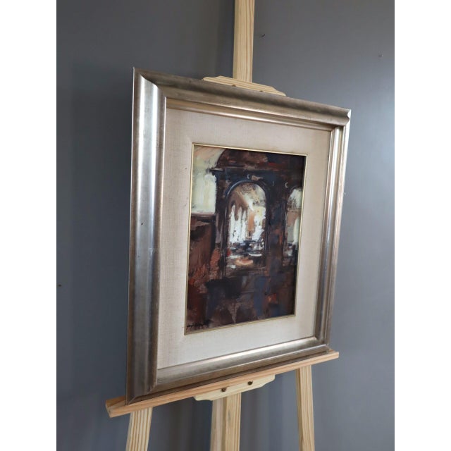 1990s 1990 Modernist 'Light Through the Arches' Vintage Original Interior Oil Painting, Framed For Sale - Image 5 of 11
