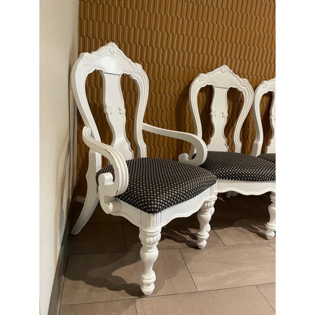 Late 20th Century Carved French Provincial Upholstered Painted Dining Chairs, Set of 6 For Sale - Image 9 of 12