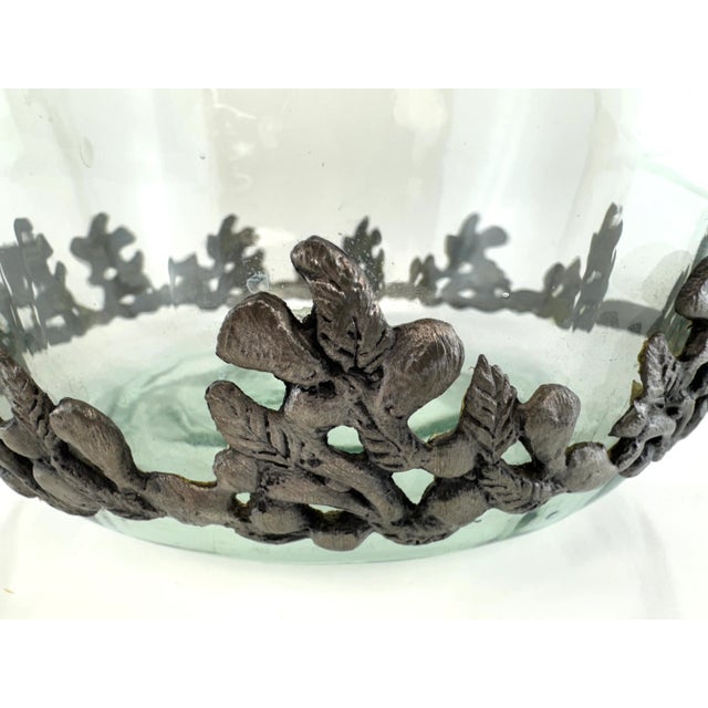 Brutalist 1980s Clear Glass Vase With Applied Cast Metal Bird and Foliage Motif For Sale - Image 3 of 13