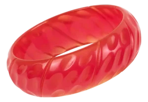 Pink Bakelite Bracelet Bangle with Geometric Carving