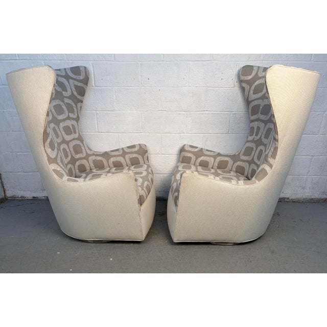 Thayer Coggin Thayer Coggin Highback Swivel Wing Chairs For Sale - Image 4 of 11