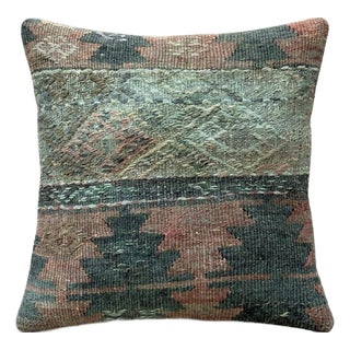 Turkish Wool Kilim Pillow Cover 16'' X 16'' For Sale