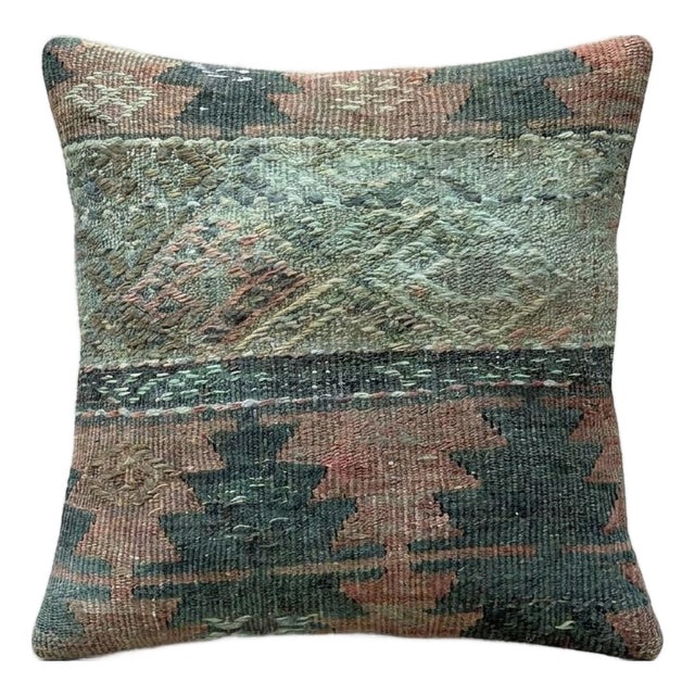 Turkish Wool Kilim Pillow Cover 16'' X 16'' For Sale