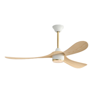 Linari Aerocurve Led Ceiling Fan - White and Brushed Brass With Natural Wood Blade Finish