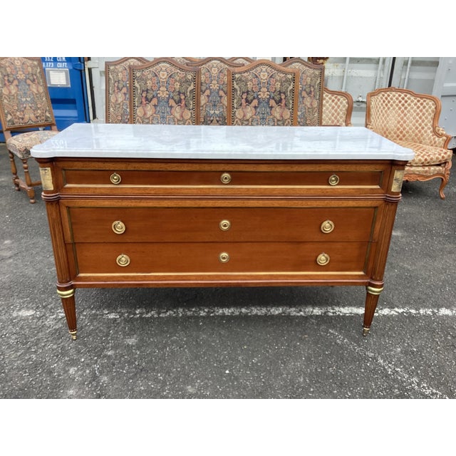 Burnt Umber French Louis XVI-Style Commode W/ Marble Top For Sale - Image 8 of 13