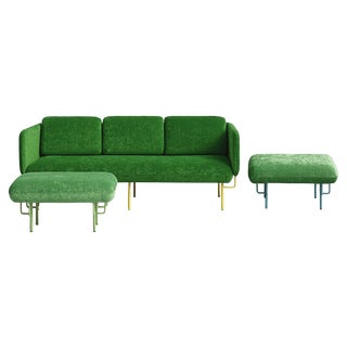 Large Green Alce Sofa and Ottomans by Pepe Albargues, Set of 3 For Sale