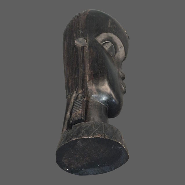 Vintage Hand Carved Iron Wood Tribal African Bust Sculpture For Sale - Image 6 of 7