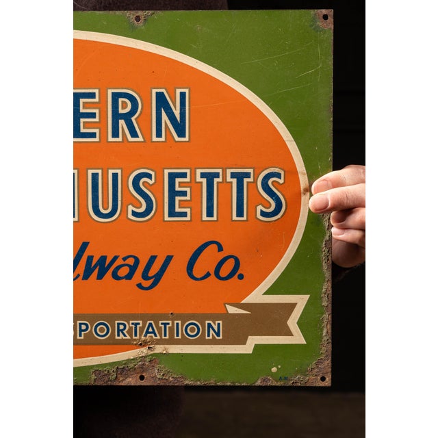 Vintage Painted Metal Railway Advertising Sign For Sale In Chicago - Image 6 of 7