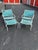 Coastal Vintage Tropitone Turquoise and White Woven Strap Patio Chairs and Ottomans — Set of 4 For Sale - Image 3 of 12