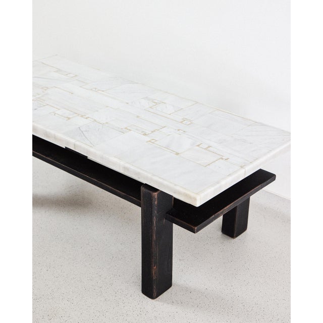 Mid-Century Modern Artisan Wooden Coffee Table with Marble Top, 1970s For Sale - Image 3 of 6