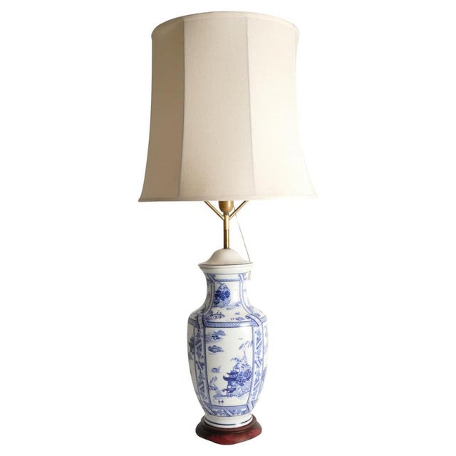 French Blue and White Willow Porcelain Table Lamp by Louis Drimmer for Limoges For Sale - Image 14 of 14