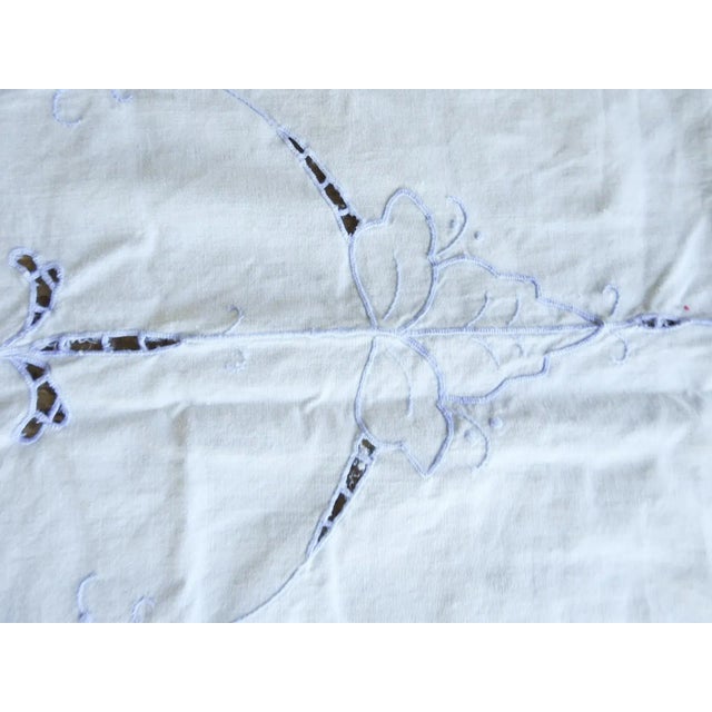 White Vintage White and Blue Cutwork Embroidered Tablecloth and Napkins For Sale - Image 8 of 12
