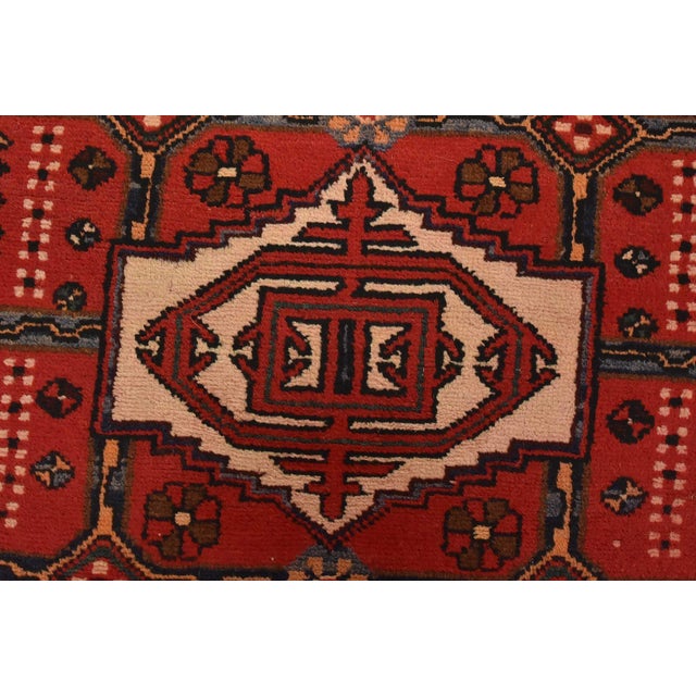 Zanjan Runner 3’8” X 9’7” Red Wool Vintage Tribal Hand-Knotted Oriental Rug For Sale - Image 9 of 14
