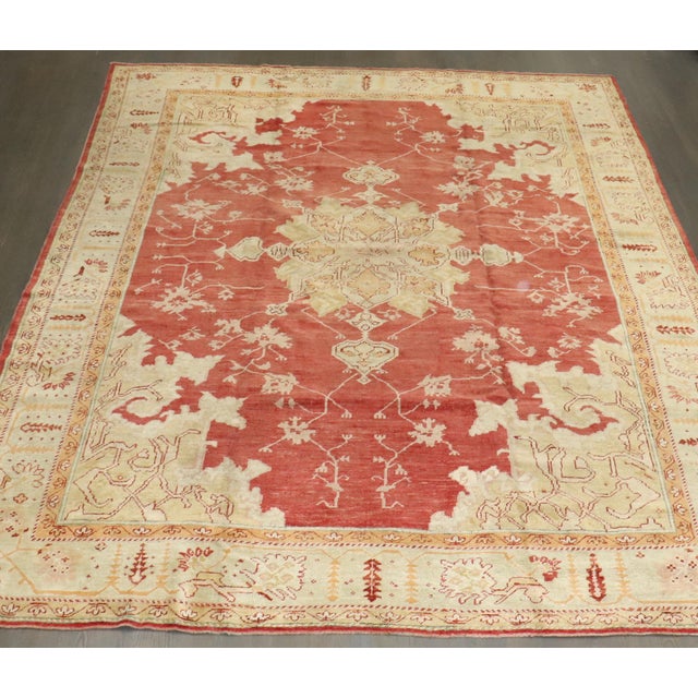Zabihi Collection Red Antique Turkish Oushak Rug - 9'6" x 11'11" For Sale In New York - Image 6 of 6