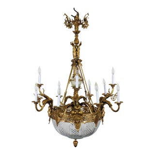 Circa 1900 Large French Beaux Arts Gilt Bronze and Crystal Chandelier For Sale