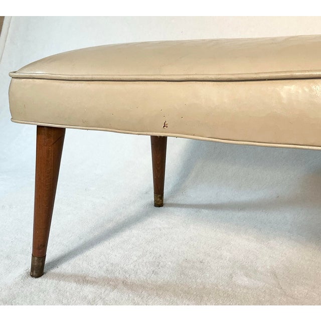 Vintage 50s Mid-Century Modern Ottoman Footstool Bench Off White Vinyl For Sale - Image 9 of 11