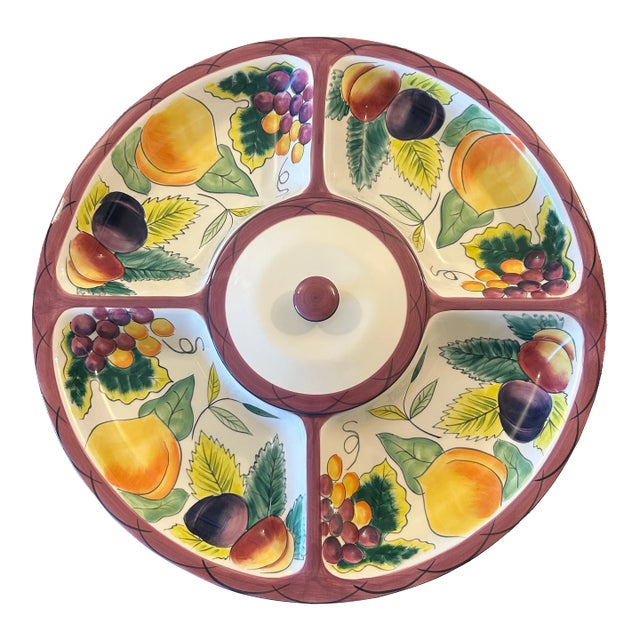 Late 20th Century Clay Art Serving Platter Veggies Chip Dip Tray For Sale