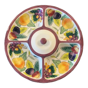 Late 20th Century Clay Art Serving Platter Veggies Chip Dip Tray