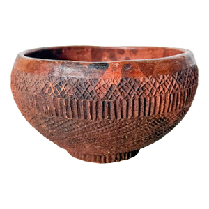 Vintage Folk Art Redware Clay Pottery Bowl