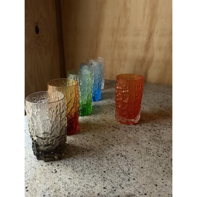 Italian Textured Bark Glasses in the style of Geoffrey Baxter, 1960s, Set of 6 For Sale - Image 9 of 18