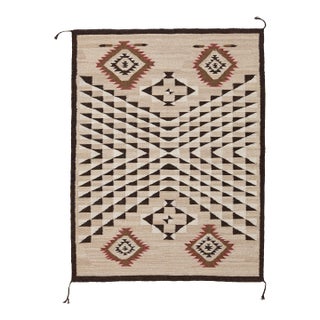Contemporary Navajo-Style Graphic Geometric Wool Rug Southwestern Flat-Weave For Sale