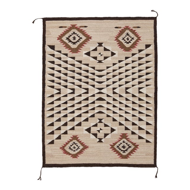Contemporary Navajo-Style Graphic Geometric Wool Rug Southwestern Flat-Weave For Sale