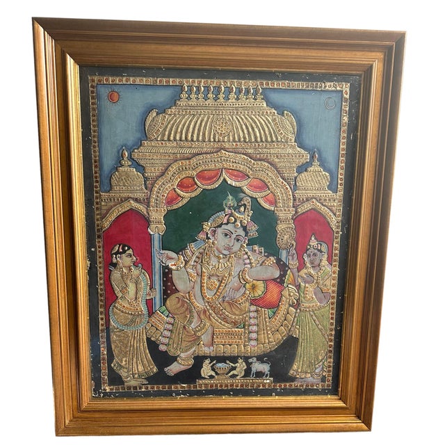 Tanjore* Painting KRISHNA Thanjavur Saturated with rich colors, gold foil and semi-precious like poured glass stones, this...
