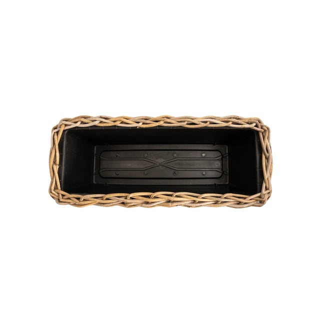 Artifacts Rattan Rectangular Planter with Black Plastic Insert, Natural, 20"X8" For Sale - Image 4 of 9