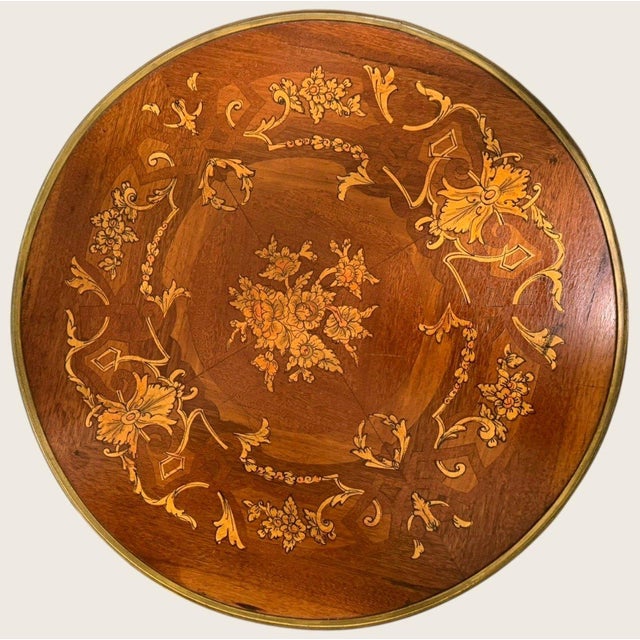 Pair Louis XV Revival Marquetry Salon Tables With Porcelain Plaques, C. 1900 For Sale - Image 12 of 18